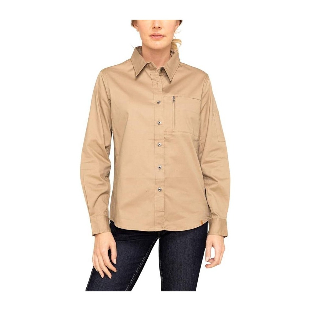 Wrangler‎ Riggs Workwear Shirt Womens Button Down Long Sleeve Tan Size Small New
